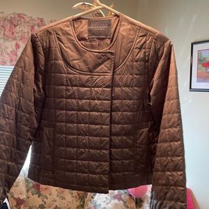Brown Stylish Quilted Jacket Double Breasted snaps M waist length-like new
